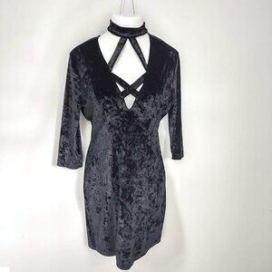 Vintage K+Glam 90s Y2K Black Crushed Velvet Goth Dress 1X
